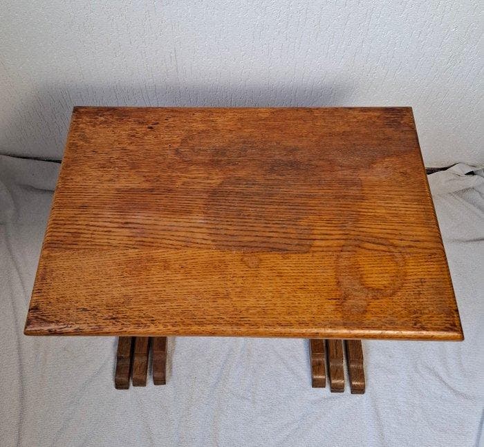 Set bijzettafels - Eik - Decoratieve opengewerkte, Antiquités & Art, Art | Objets design