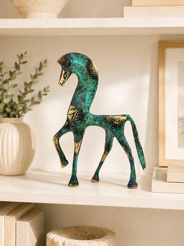 sculptuur, Ancient Greek Geometric Horse Sculpture – Bronze