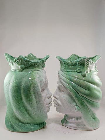 Vaas (2) - Majolica - Twee vazen - Teste di Moro