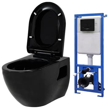 vidaXL Hangend toilet met verborgen stortbak keramiek zwart, Verzenden