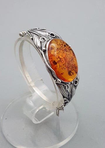 Argent, Art Nouveau, Ambre - Bracelet