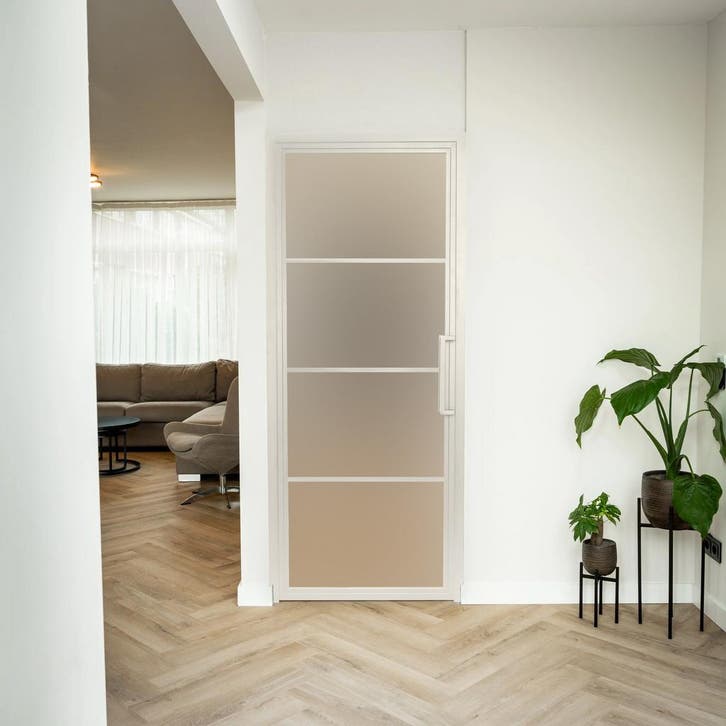 Stalen Binnendeur - Wit - 4 Vlaks - Mat glas, Doe-het-zelf en Bouw, Deuren en Vliegenramen, Nieuw, Metaal, Binnendeur, 200 tot 215 cm