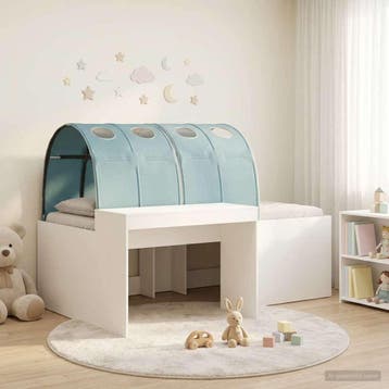 vidaXL Bedframe met tunnel 3 pcs Wit en Lichtblauw Bewerkt, Verzenden