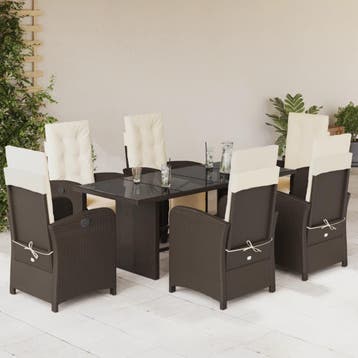 vidaXL 7-delige Tuinset met kussens poly rattan bruin, Verzenden, Nieuw, Tuinset