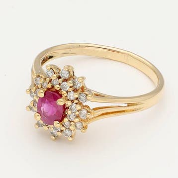Bague - 18 carats Or jaune - Diamant - rubis, Handtassen en Accessoires, Nieuw
