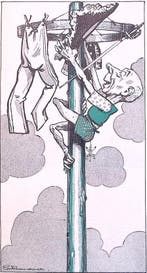 Spotprent met man aan de mast (lijst optie, Lithos), Antiek en Kunst, Verzenden