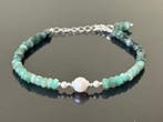 Parel - Zilver - Armband - Akoya parels, smaragd