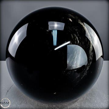 Natuurlijke zwarte zilveren glans obsidiaan Kogel – 15,9 kg
