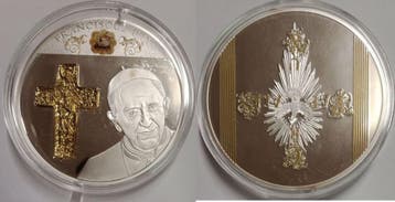 Vatican Vatikan zilver- en Emaille-medaille Papst Franziskus, Postzegels en Munten, Penningen en Medailles, Verzenden