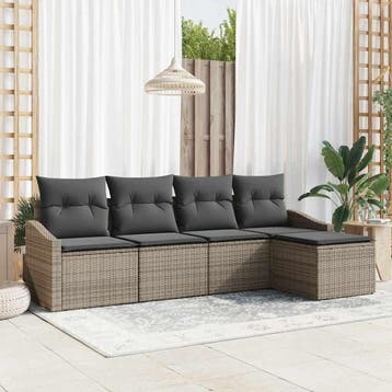 vidaXL Bankstel 5 st Grijs poly rattan, Verzenden