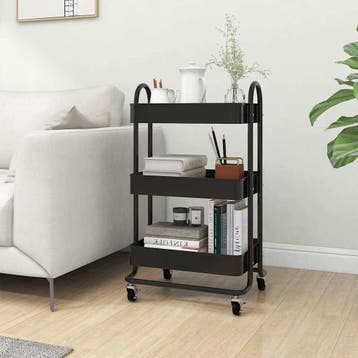 vidaXL Trolley 3-laags 43x34x79 cm staal zwart, Verzenden, Nieuw