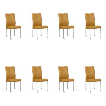 Set van 8 Leren eetkamerstoelen Comfort met wieltjes -, Ophalen of Verzenden
