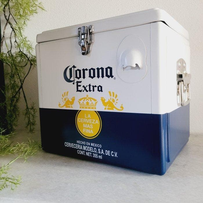 Corona Beer S.A. - Reclamebord - Koelbox - Metaal &, Antiquités & Art, Antiquités | Assiettes décoratives & Carrelages