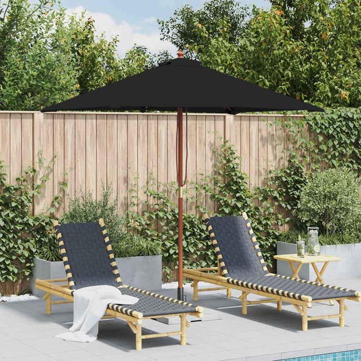 vidaXL Parasol met houten paal 150x200 cm zwart, Tuin en Terras, Parasols, Nieuw, Verzenden