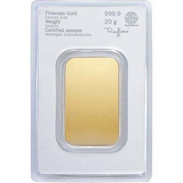 20 gram - Goud .999 - 20g .9999 Fine Gold Bar Heraeus (In, Timbres & Monnaies, Métaux nobles & Lingots