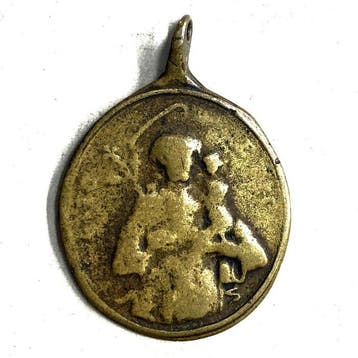 Antieke 18e-eeuwse bronzen devotie-medaille –, Antiek en Kunst
