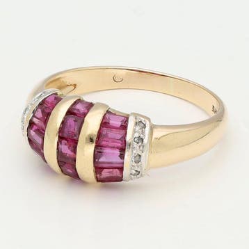 Bague - 14 carats Or jaune - Diamant - rubis, Nieuw