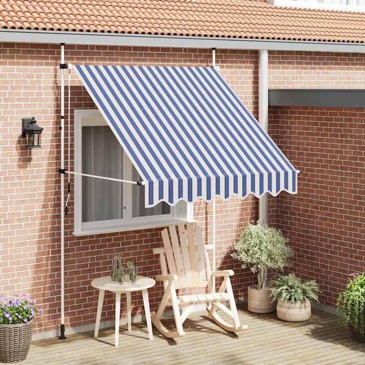 vidaXL Luifel handmatig uittrekbaar 200 cm blauw en witte, Tuin en Terras, Zonneschermen, Nieuw, Verzenden