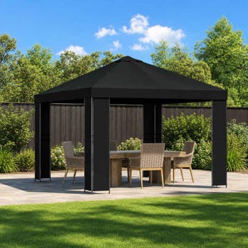 vidaXL Prieel 3 x 3 m Zwart Polyester en Staal 190 gsm, Verzenden, Nieuw
