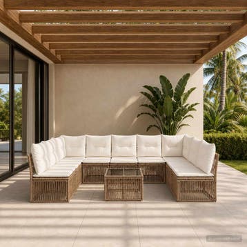 vidaXL Tuinbank Set 10 st Beige poly rattan, Verzenden, Nieuw