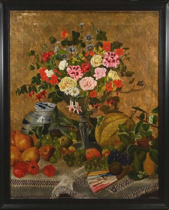 Spanisch school (XVIII-XIX) - Bodegón mit Blumen und, Antiek en Kunst, Kunst | Schilderijen | Klassiek