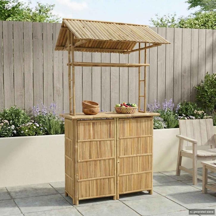 vidaXL Buiten Bartafel Naturel 115 x 95 x 214 cm Bamboe, Tuin en Terras, Tuintafels, Nieuw, Verzenden