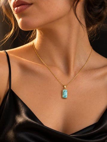 Verguld, 18k, Zilver - Ketting met hanger - Larimar