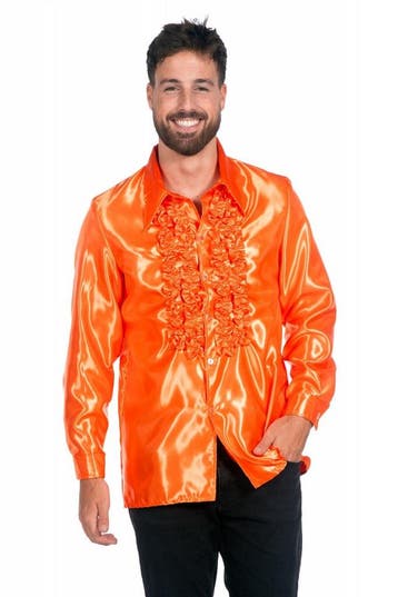 Disco Blouse Ruches Donkeroranje, Verzenden, Nieuw