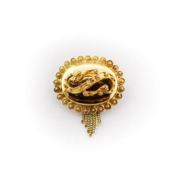 Antiek gouden S-broche met kwastje, Ophalen of Verzenden, Gebruikt, Goud, Goud