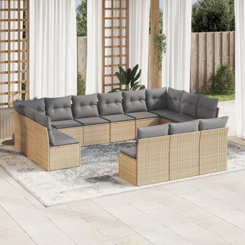 vidaXL 13-delige Loungeset met kussens poly rattan beige, Verzenden, Loungeset