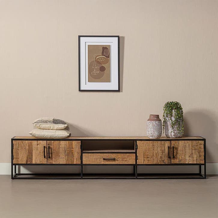 TV-meubel massief mangohout. 165cm t/m 240cm vanaf €349,-!, Maison & Meubles, Armoires | Mobilier de télévision, Envoi