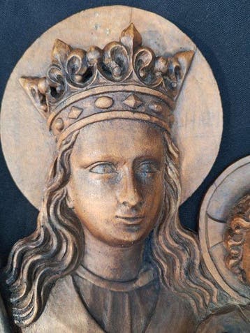 Houten plaquette - Madonna met kind - 36 cm - Plaquette -