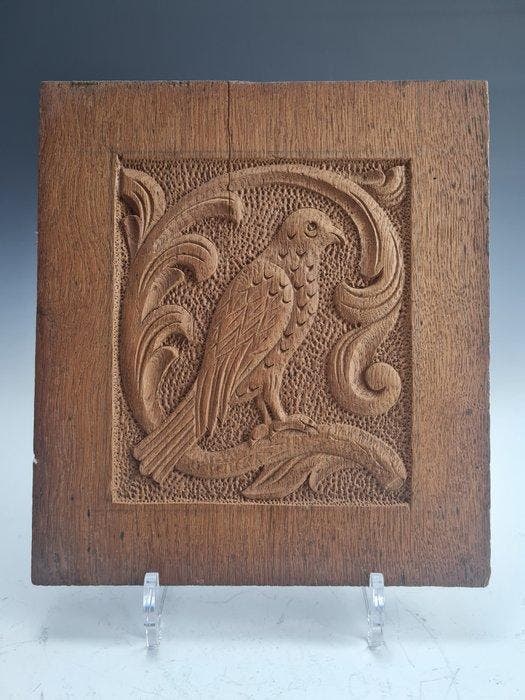 Snijwerk, 4 Wandpanelen - 28.5 cm - Hout, Antiquités & Art, Art | Objets design