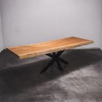 Boomstamtafel, Eettafel 298x105 massief hardhout, metaalpoot, Huis en Inrichting, Tafels | Eettafels, Overige houtsoorten, Robuust Modern