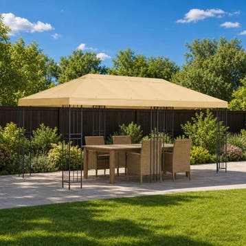 vidaXL Tuinpaviljoen 6 x 3 m Crèmekleurig Polyester en Staal, Verzenden, Nieuw