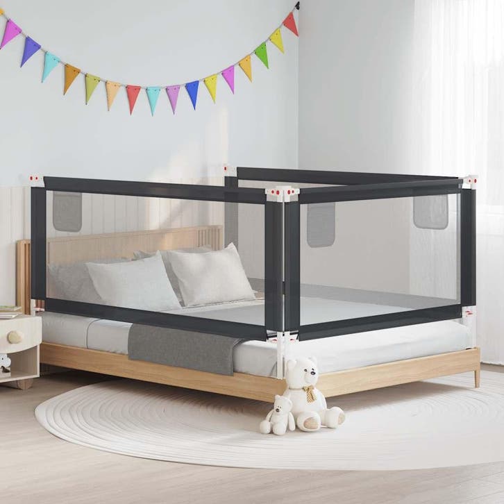 vidaXL Bedhekje peuter 200x25 cm stof donkergrijs, Enfants & Bébés, Barrières, Envoi