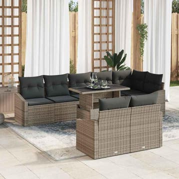 vidaXL Tuinbank Set 9 st Grijs poly rattan, Gepoedercoat, Verzenden