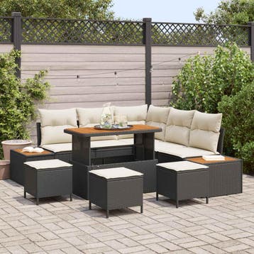 vidaXL Tuinbank Set 9 st 8-Aantal zitplaatsen Zwart en Crème, Verzenden