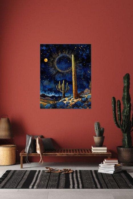 Lea Roche - Nuit cactus, original, panneau, Antiek en Kunst, Kunst | Schilderijen | Modern