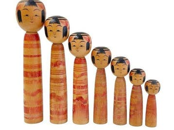Watanabe sadami  - Pop Set of 7 Tsuchiyu Kokeshi Dolls –