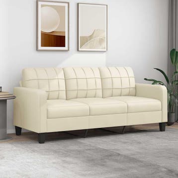 vidaXL Driezitsbank / zetel 180 cm kunstleer crèmekleurig, Verzenden