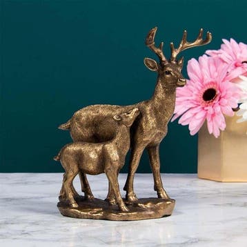 sculptuur, Bronze Effect Deer & Fawn Sculpture – Elegant