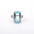 Bague - 14 carats Or blanc - 11.33ct. tw. Topaze - Diamant -, Bijoux, Sacs & Beauté