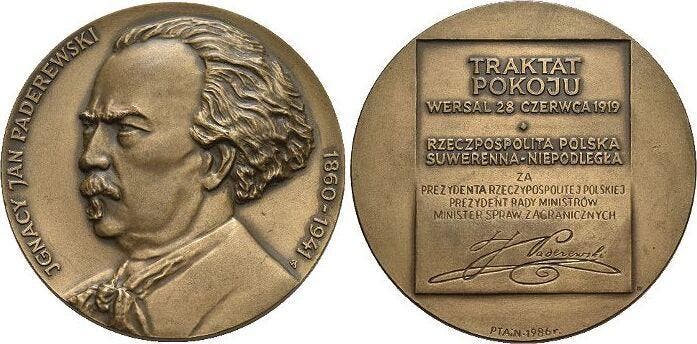 Bronze-medaille 1986 Musik Paderewski, Ignaz Jan 1860-194..., Timbres & Monnaies, Pièces & Médailles, Envoi