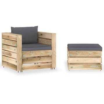 vidaXL 2-delige Loungeset met kussens groen geïmpregneerd, Verzenden, Nieuw, Loungeset