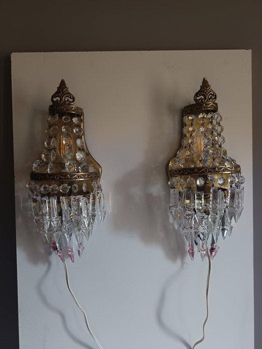 Wandlamp (2) - Messing, Kristal, Brons, Antiquités & Art, Curiosités & Brocante