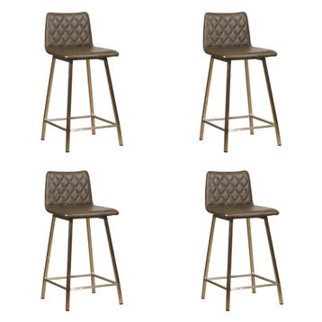 Set van 4 Leren barkrukken Catch laag - Granada Ash, 60 tot 90 cm, Nieuw, Leer, Ophalen of Verzenden
