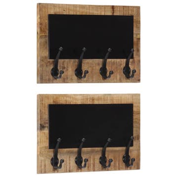 vidaXL Wandkapstokken 2 st met 4 haken massief mangohout, Verzenden