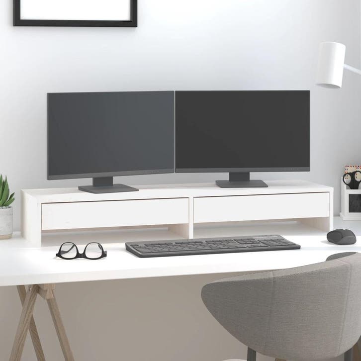 vidaXL Monitorstandaard 100x27x15 cm massief grenenhout wit, Computers en Software, Overige Computers en Software, Nieuw, Verzenden