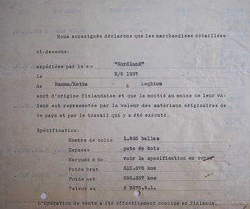 Themacollectie - 1937 Finse NOKIA Certificaat van Oorsprong